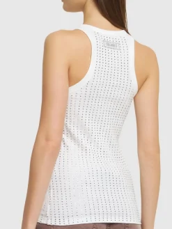 Tank top in jersey con cristalli