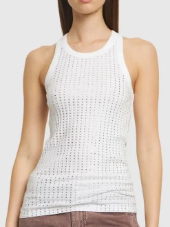 Tank top in jersey con cristalli