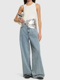 Tank top in jersey di misto cotone a costine