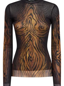 Top a maniche lunghe Wood in mesh stampato