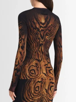 Top a maniche lunghe Wood in mesh stampato