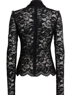 Top collo alto in pizzo stretch