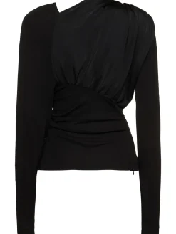 Top maniche lunghe in jersey drappeggiato
