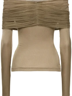 Top Sonora in tulle trasparente a costine