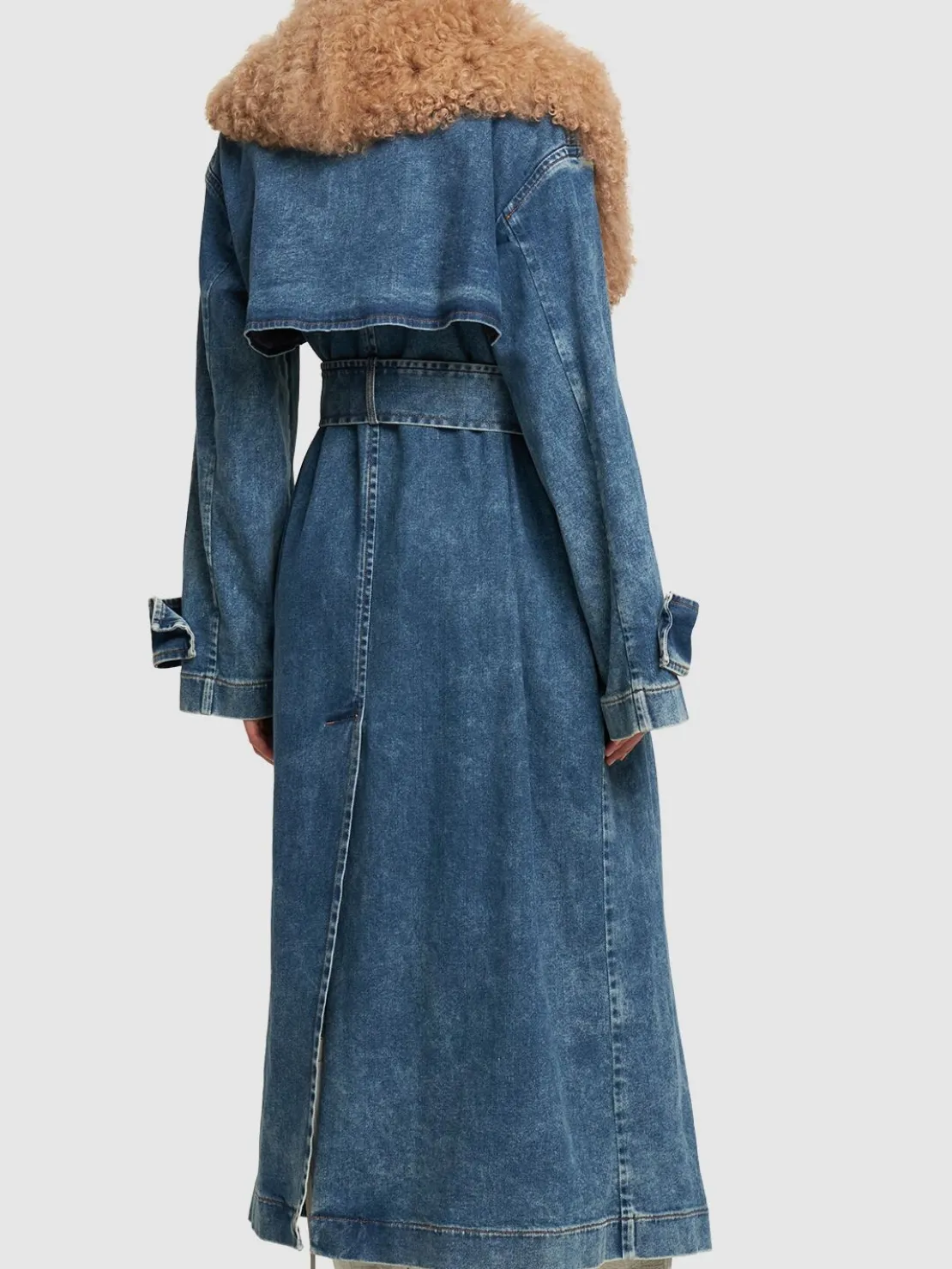 Trench in denim e shearling