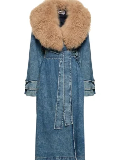 Trench in denim e shearling