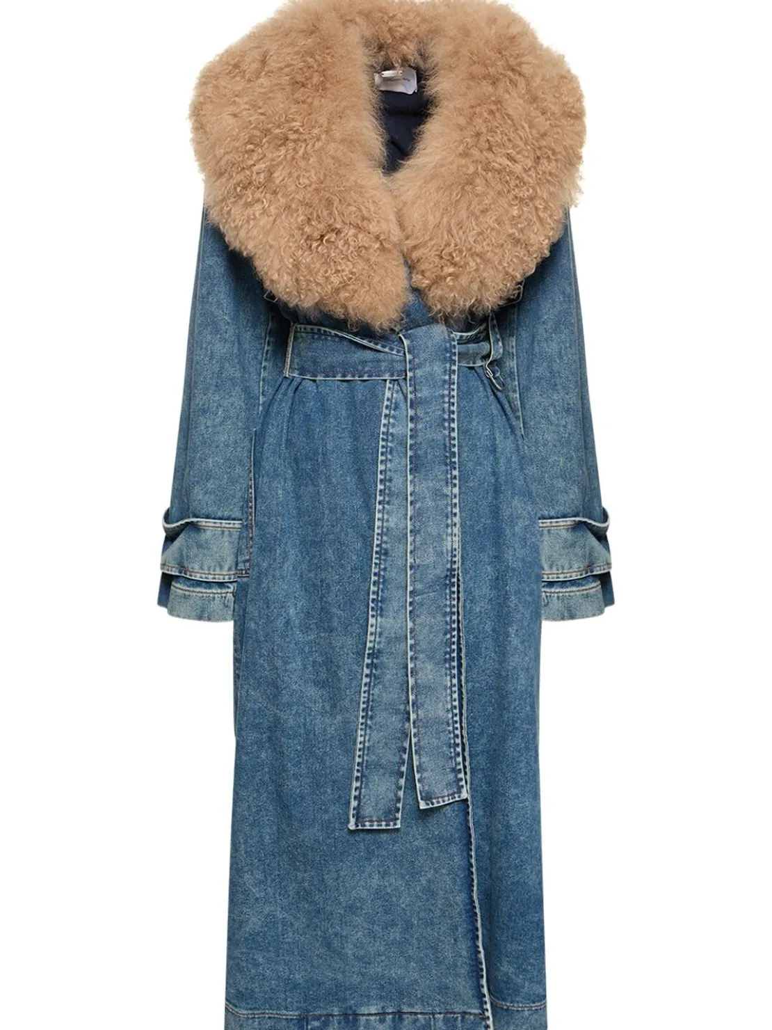 Trench in denim e shearling