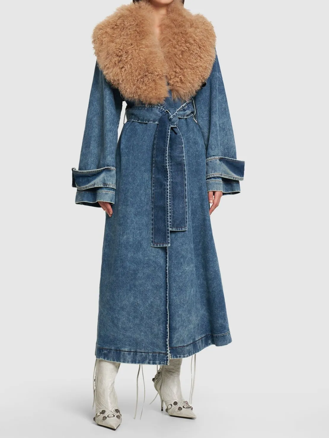Trench in denim e shearling