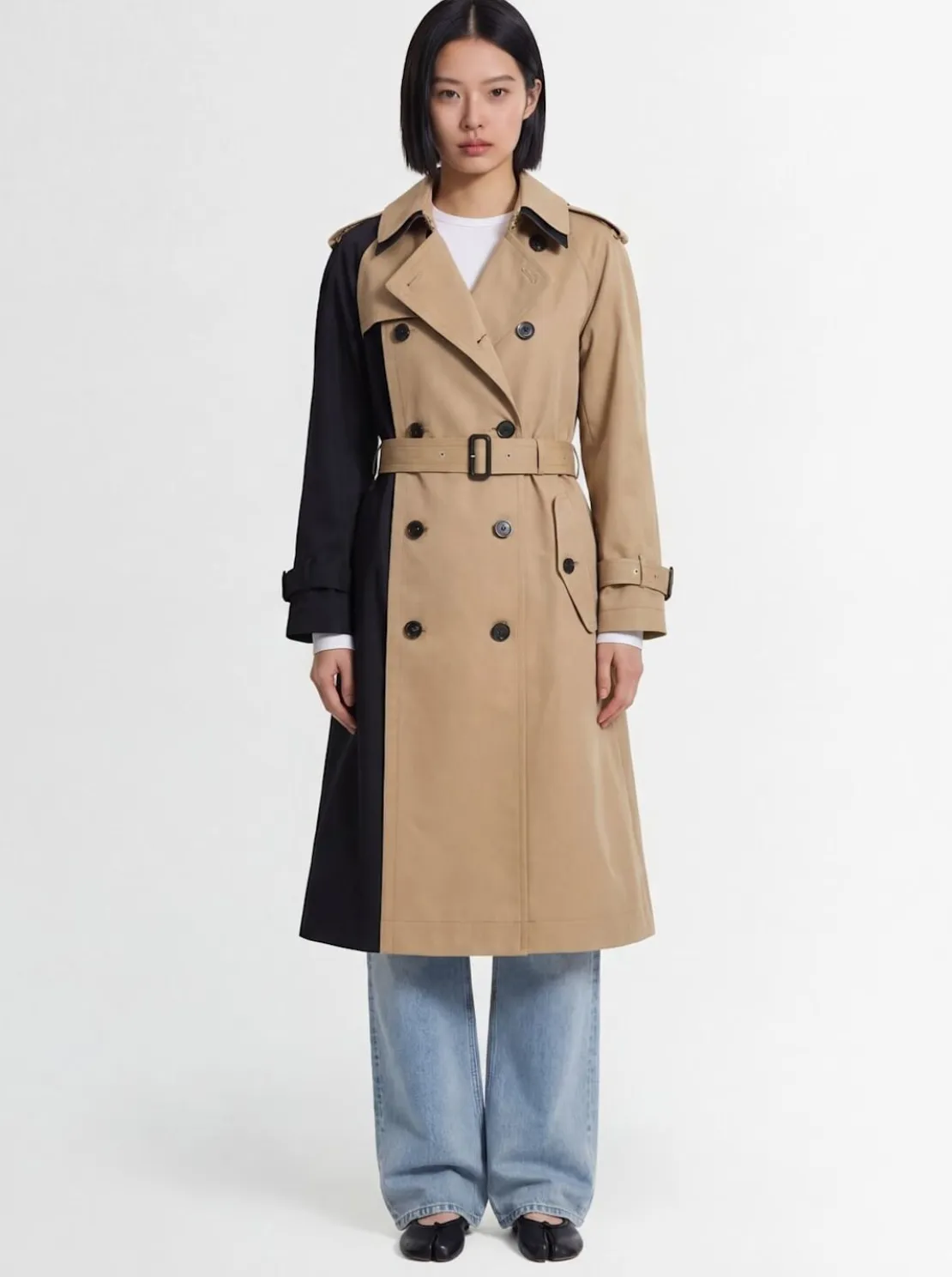 Trench lungo in gabardina di misto cotone