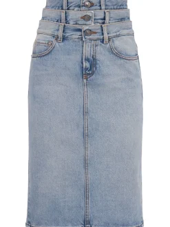 Triple-layer denim mini skirt