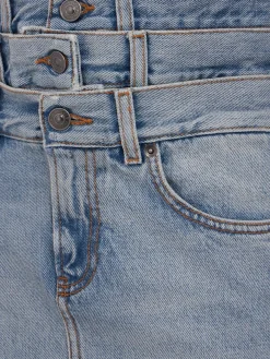 Triple-layer denim mini skirt
