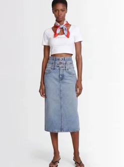 Triple-layer denim mini skirt