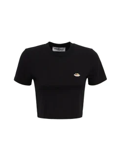 T-shirt cropped in misto cotone con logo Angel