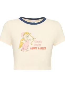 T-shirt cropped Love Life in cotone con stampa