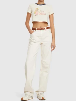 T-shirt cropped Love Life in cotone con stampa
