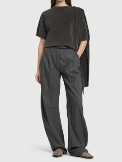 T-shirt in jersey di cotone con ruches