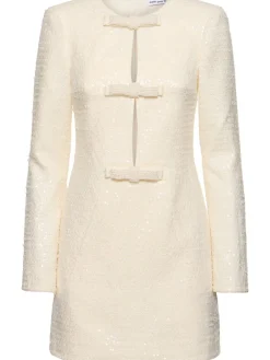 Vestito corto bouclé con fiocco