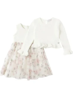 Vestito in cotone e tulle con fiore