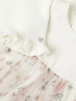 Vestito in cotone e tulle con fiore