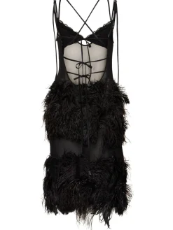 Vestito in georgette ricamato con piume