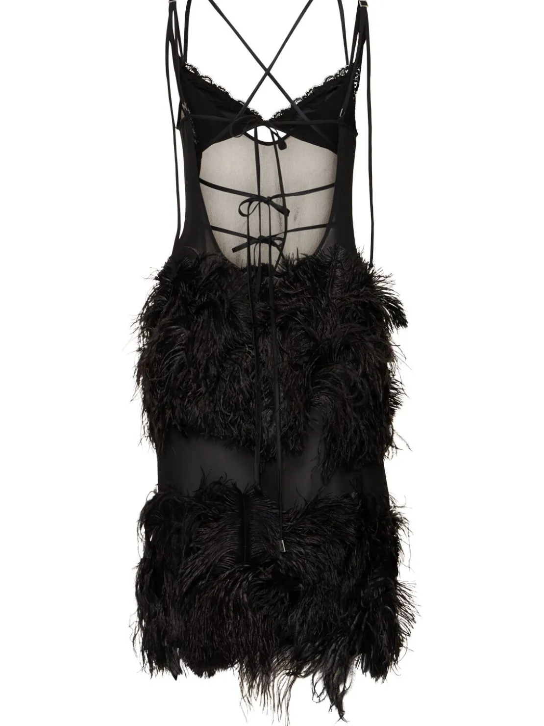 Vestito in georgette ricamato con piume