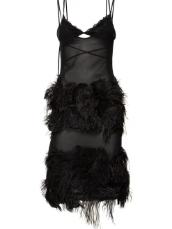 Vestito in georgette ricamato con piume
