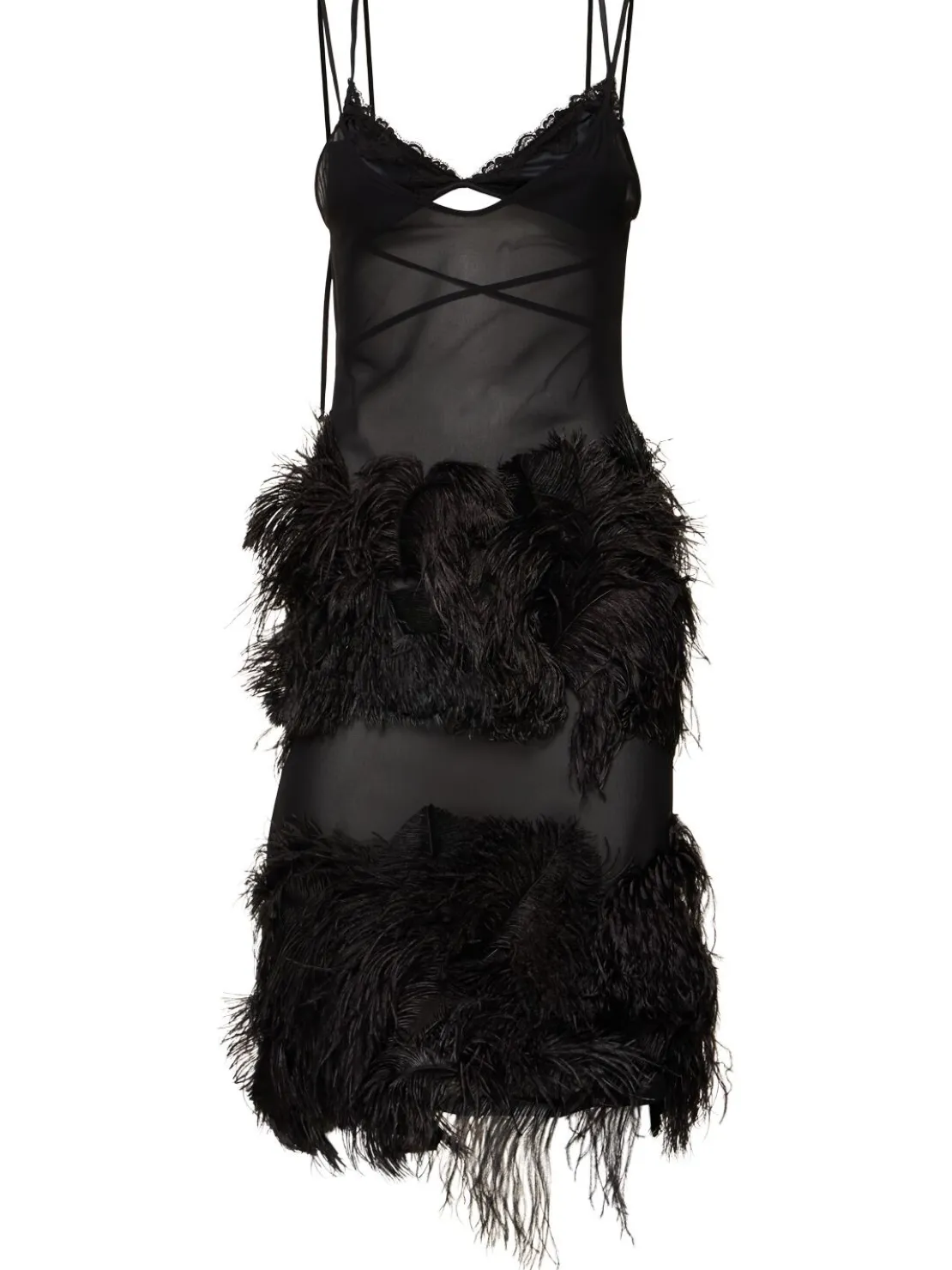Vestito in georgette ricamato con piume
