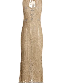 Vestito lungo crochet con dettagli in metallo
