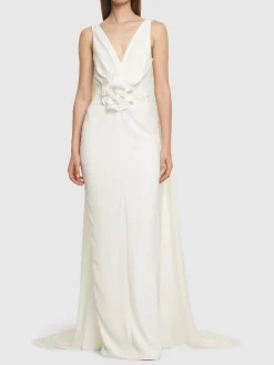 Vestito lungo in cady con mantella