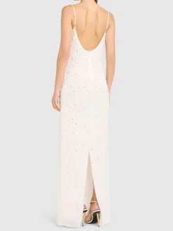 Vestito lungo in georgette di viscosa con ricami
