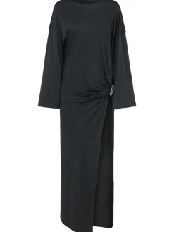 Vestito lungo in viscosa lucida drappeggiata