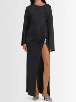 Vestito lungo in viscosa lucida drappeggiata