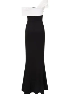 Vestito maxi asimmetrico in cady stretch