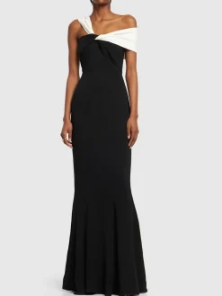 Vestito maxi asimmetrico in cady stretch