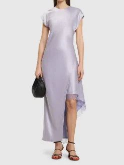 Vestito midi asimmetrico in raso
