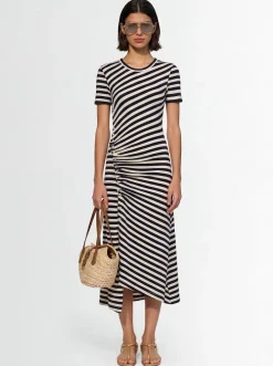 Vestito midi drappeggiato a righe
