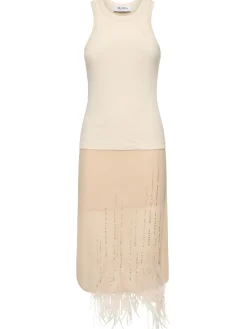 Vestito midi in georgette / piume