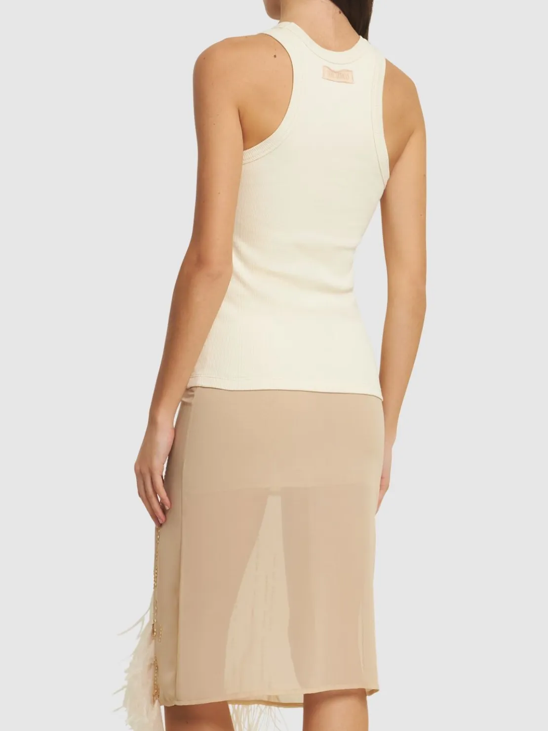 Vestito midi in georgette / piume