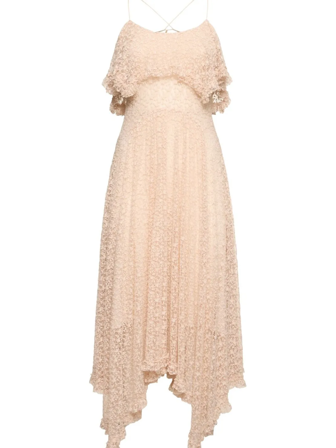 Vestito midi in pizzo di misto cotone drappeggiato