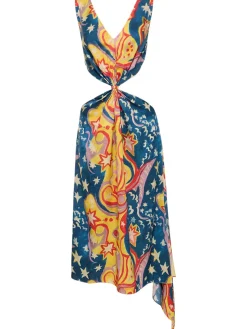 Vestito midi in raso envers stampato