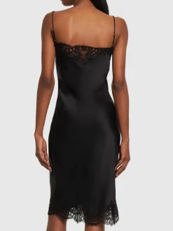 Vestito midi in raso e pizzo