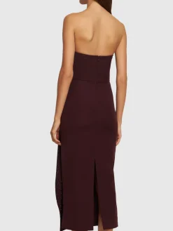 Vestito midi senza spallini con ruches