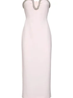 Vestito midi senza spallini in crepe decorato