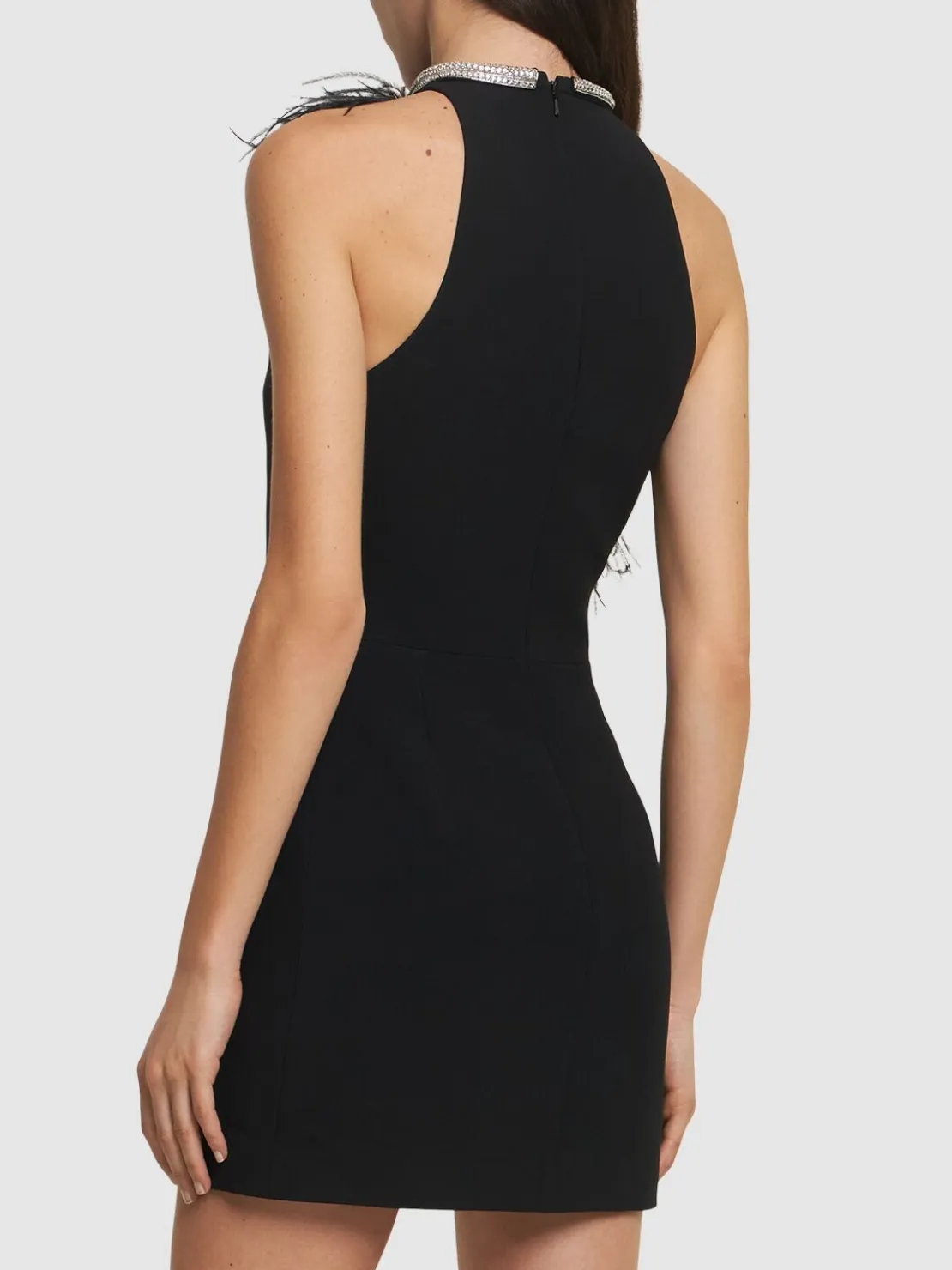 Vestito mini in cady con piume