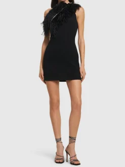 Vestito mini in cady con piume
