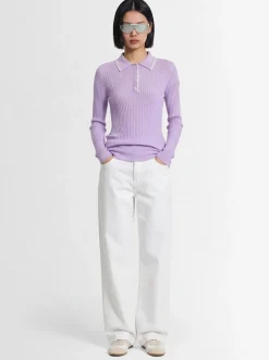 Virgin wool long sleeve polo shirt