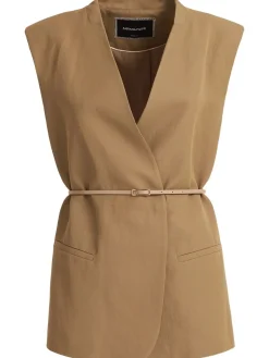 Viscose & linen vest w/ leather belt